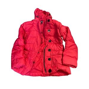 Lands‎ End Womens XS Red Hooded Puffer Jacket down goosefeathers